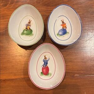 NWOT Williams Sonoma Vintage Bunny Band Ramekins Small Bowl Set of 3 Egg Easter